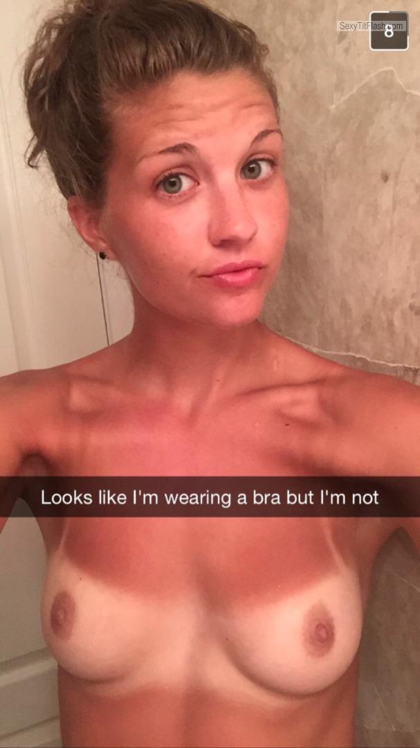 Tit Flash: My Tanlined Very Small Tits (Selfie) - Topless Katie from United States